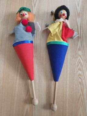 Lot Of 2 Vintage Cone Push-Up Clown Puppets